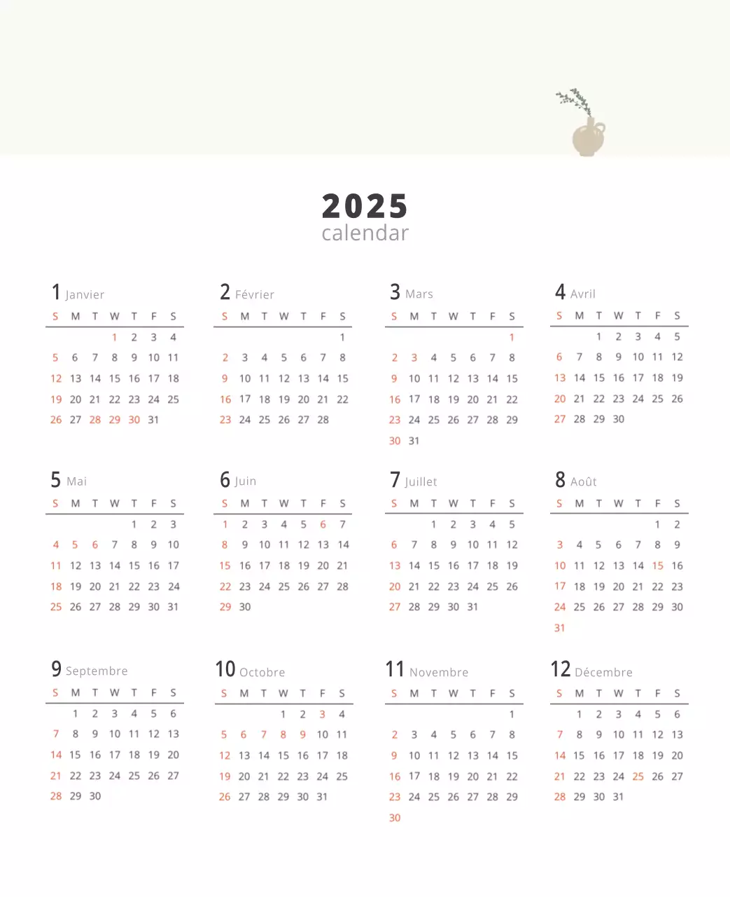 Calendrier intérieur minimaliste beige