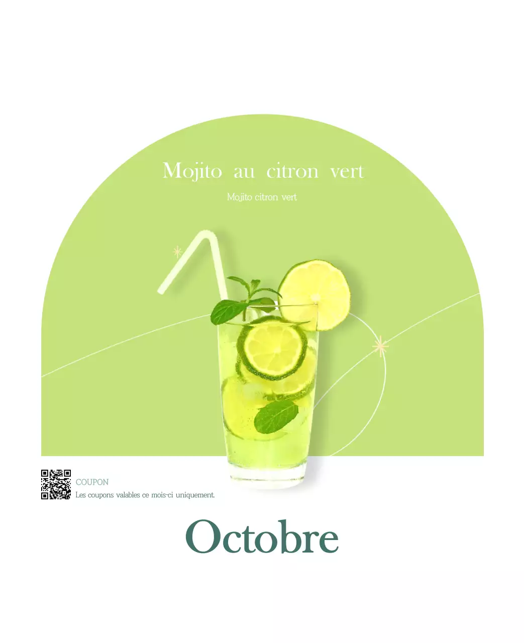 Un calendrier moderne pour les cafés avec des recommandations sur la boisson du mois.