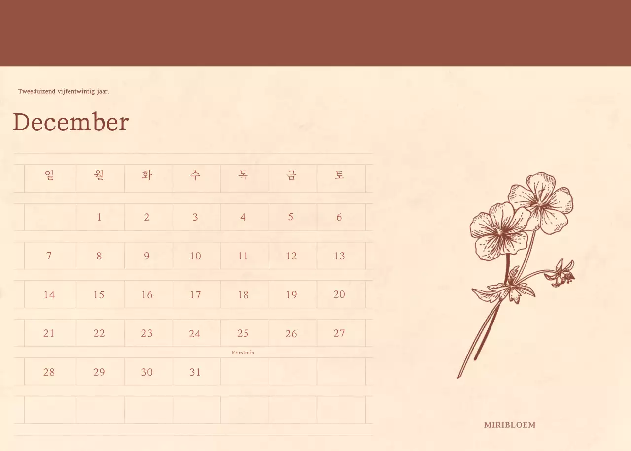 Een sentimentele bloemenkalender in lichtbruin en bruin geweven papierconcept