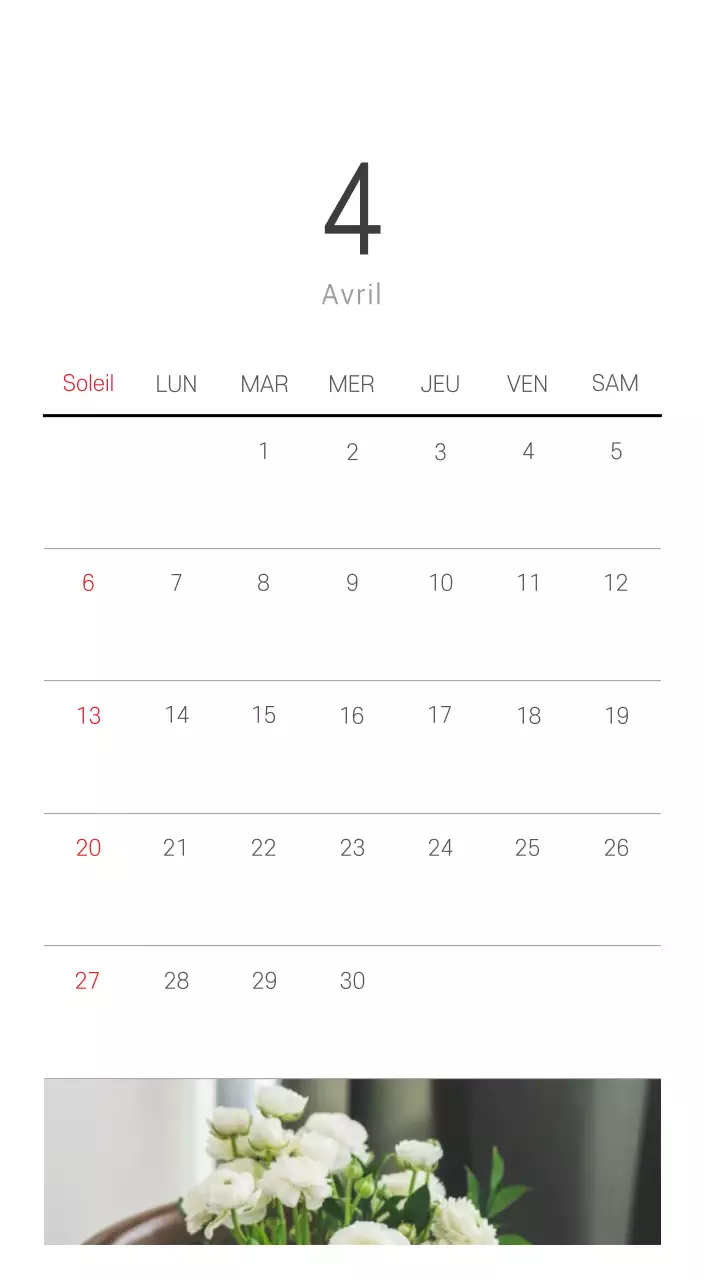 Calendrier botanique blanc et propre