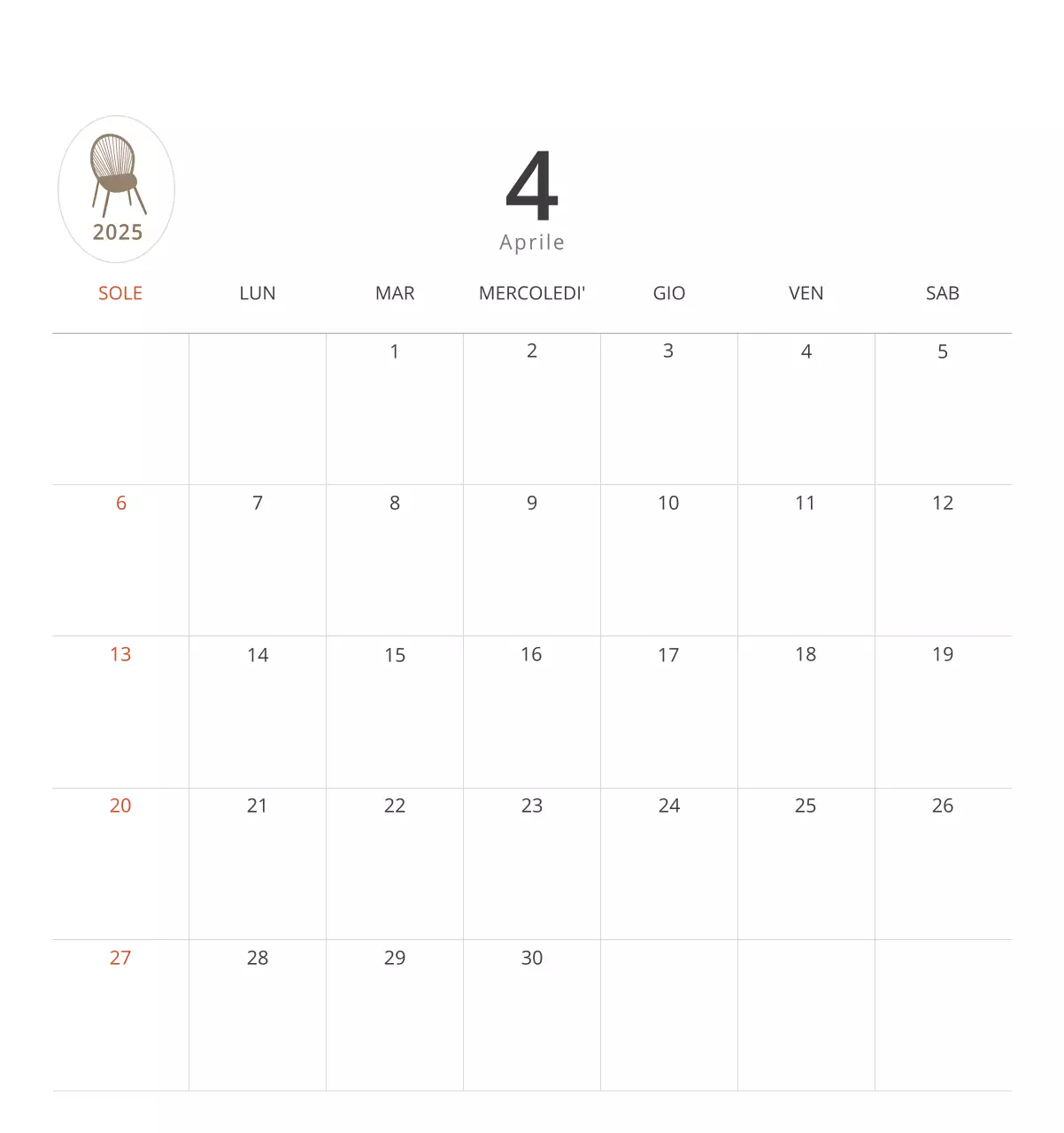 Calendario interno minimalista beige