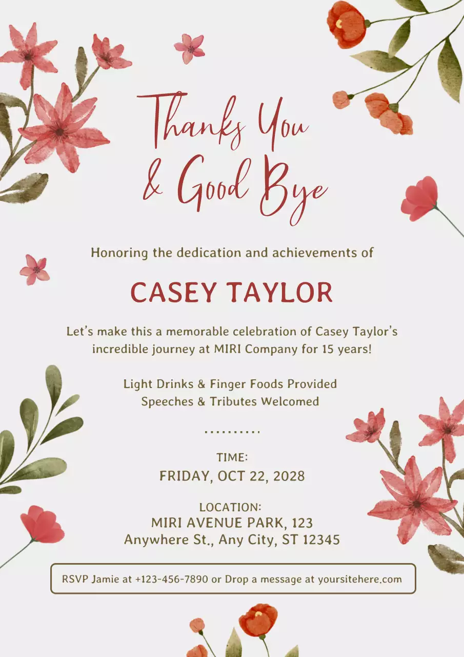 Red Floral Farewell Invitation Poster