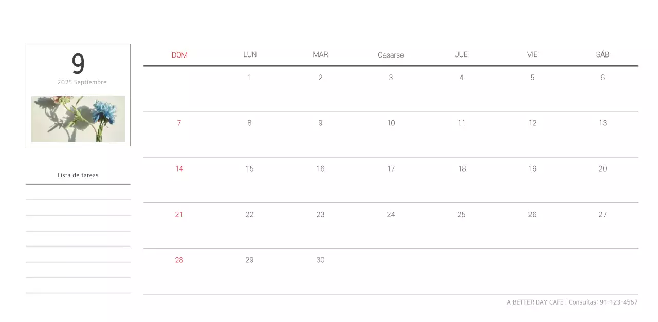 Calendario blanco de naturaleza botánica limpia