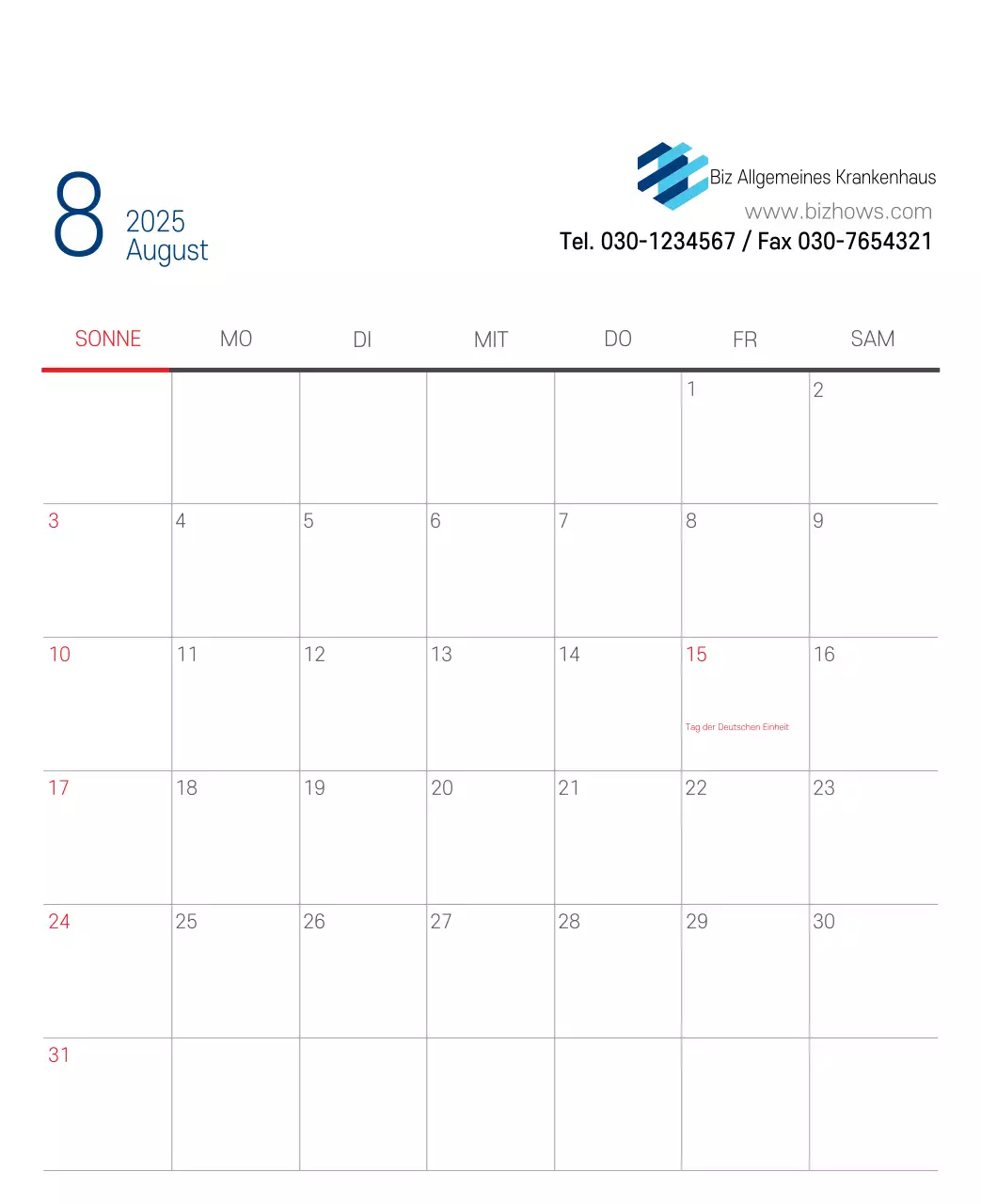 Marineblauer einfacher Krankenhaus-Werbekalender