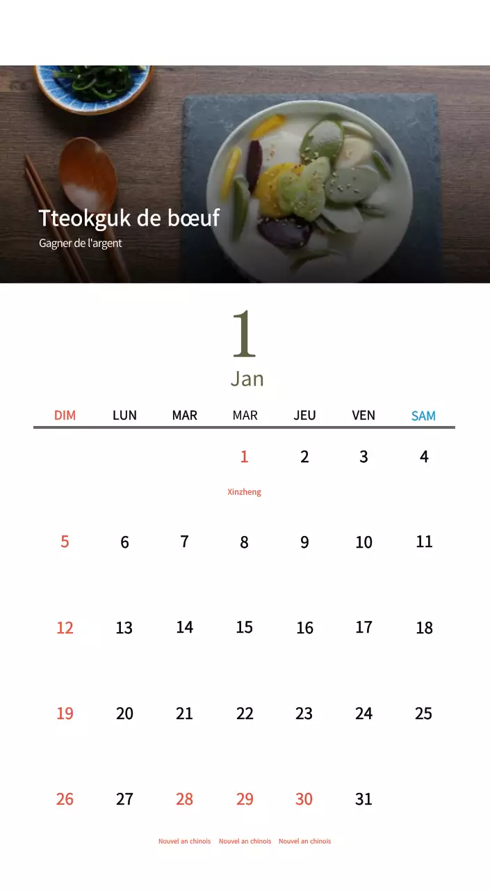 Calendrier de l'alimentation traditionnelle beige