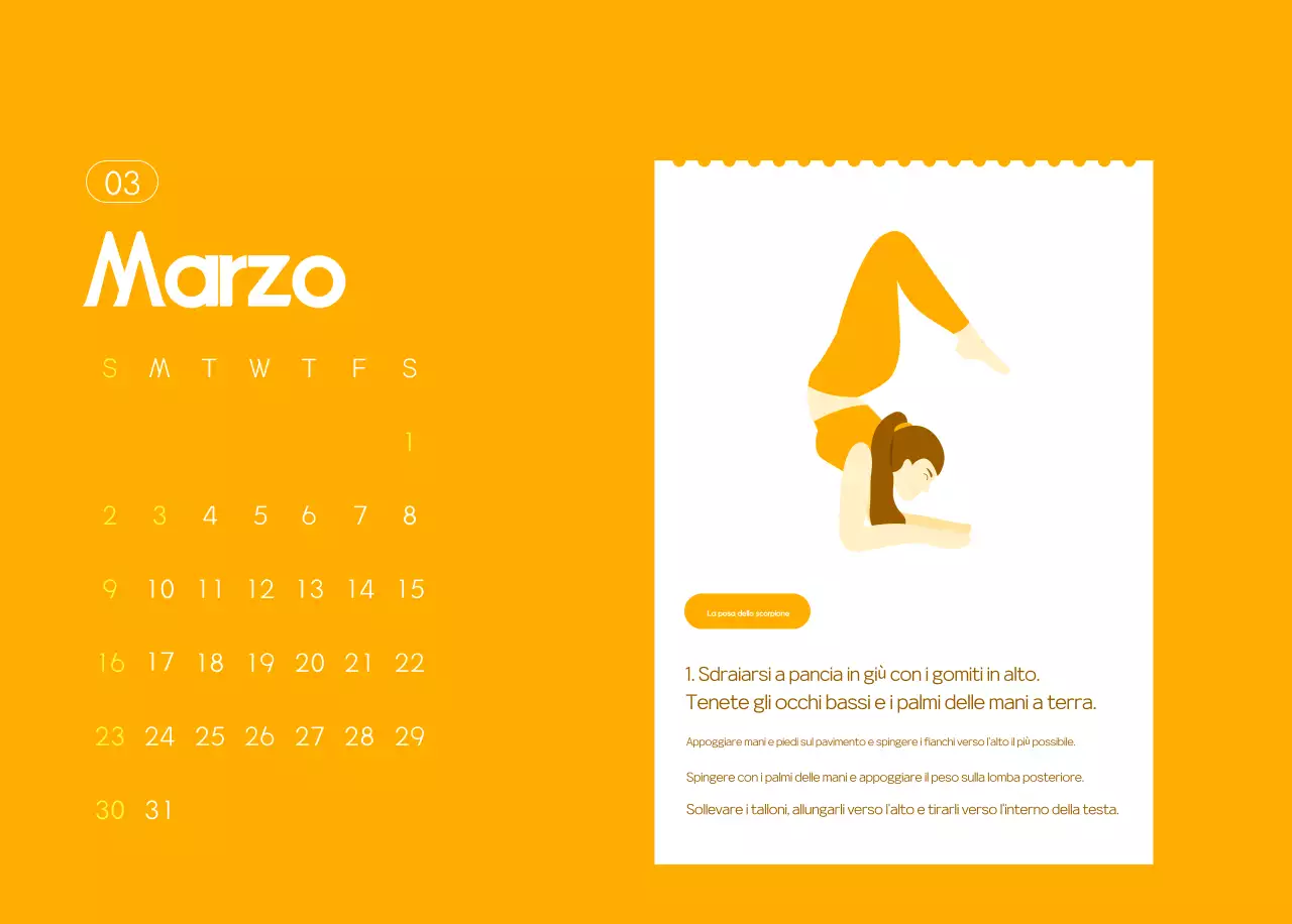 Calendario promozionale arancione dello yoga minimalista
