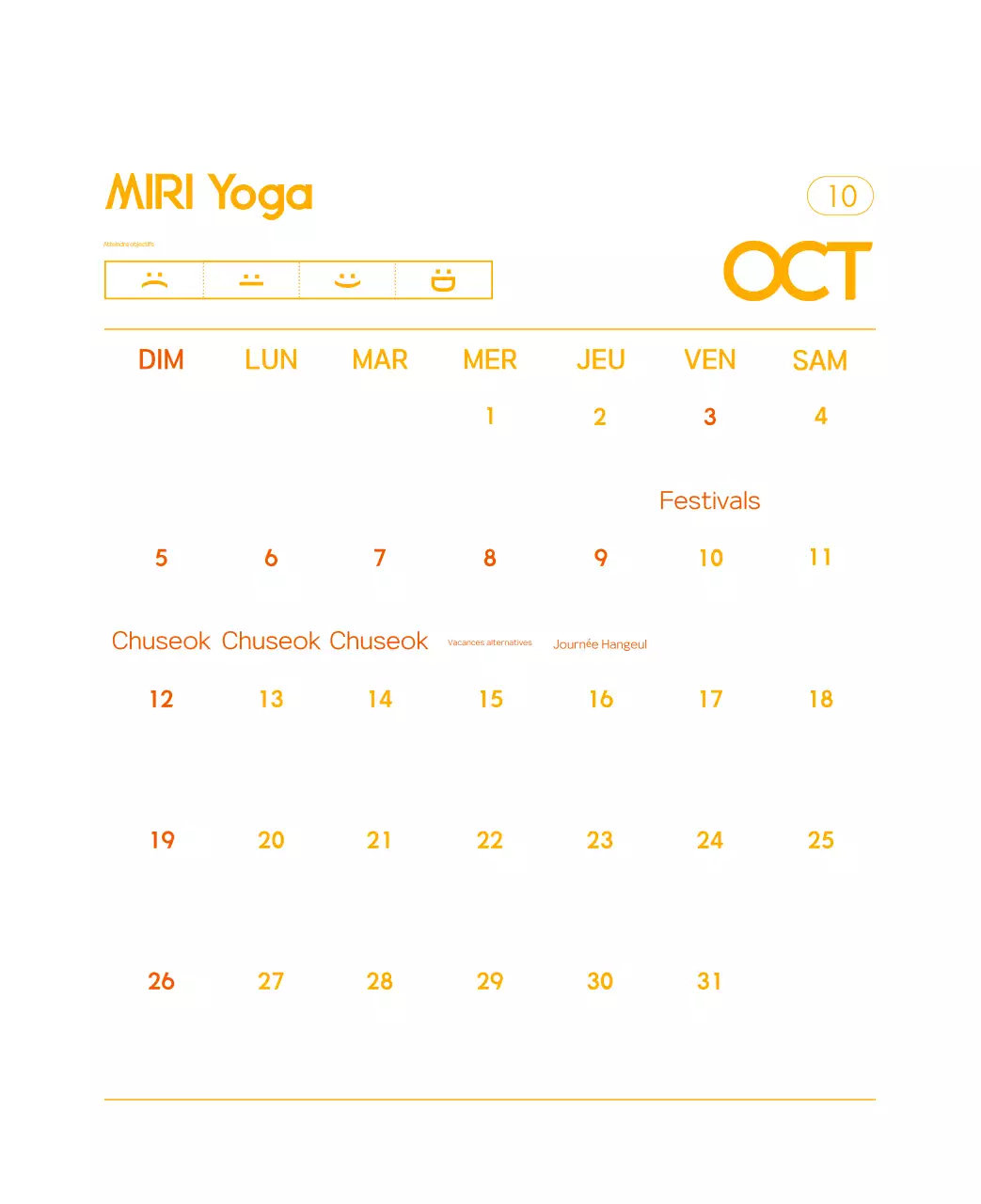 Calendrier promotionnel de yoga minimaliste orange