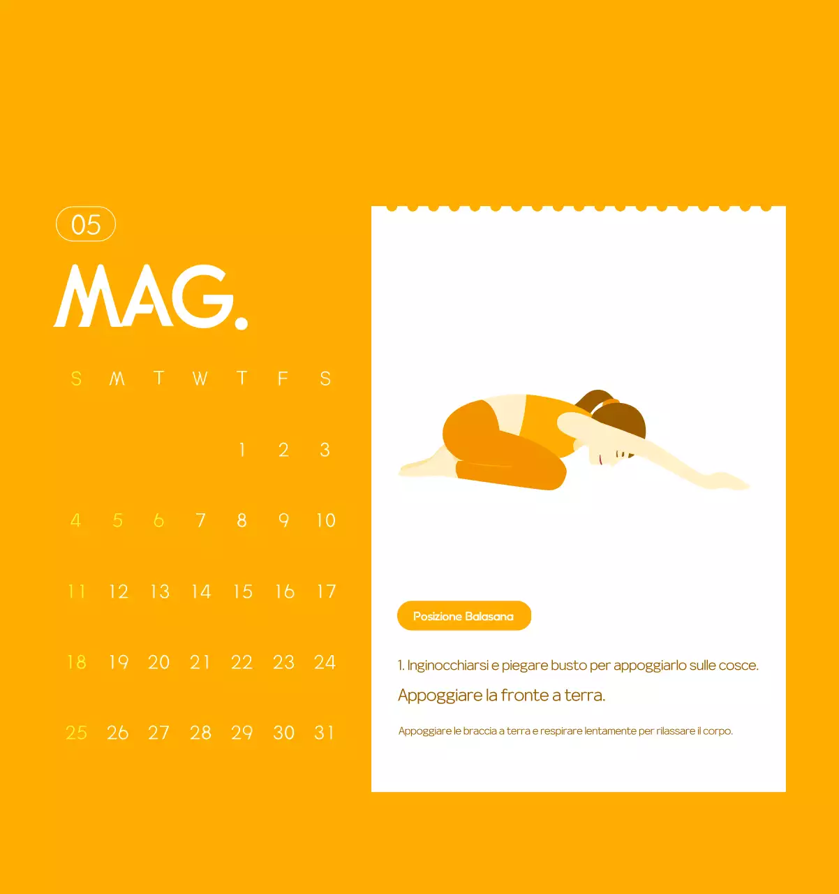 Calendario promozionale arancione dello yoga minimalista