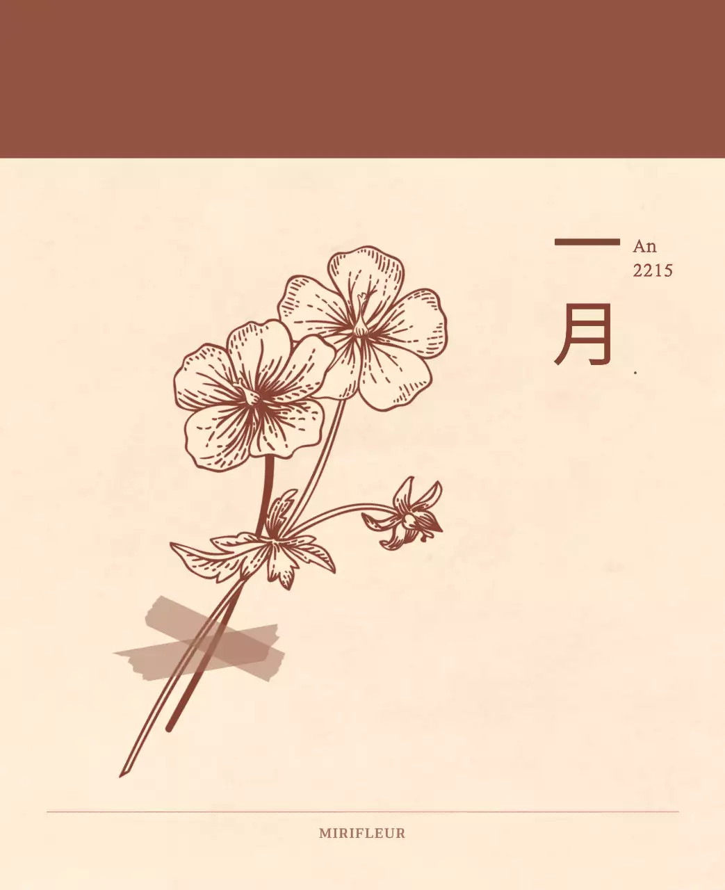 Calendrier sentimental de fleuriste en papier de laine marron clair et marron.