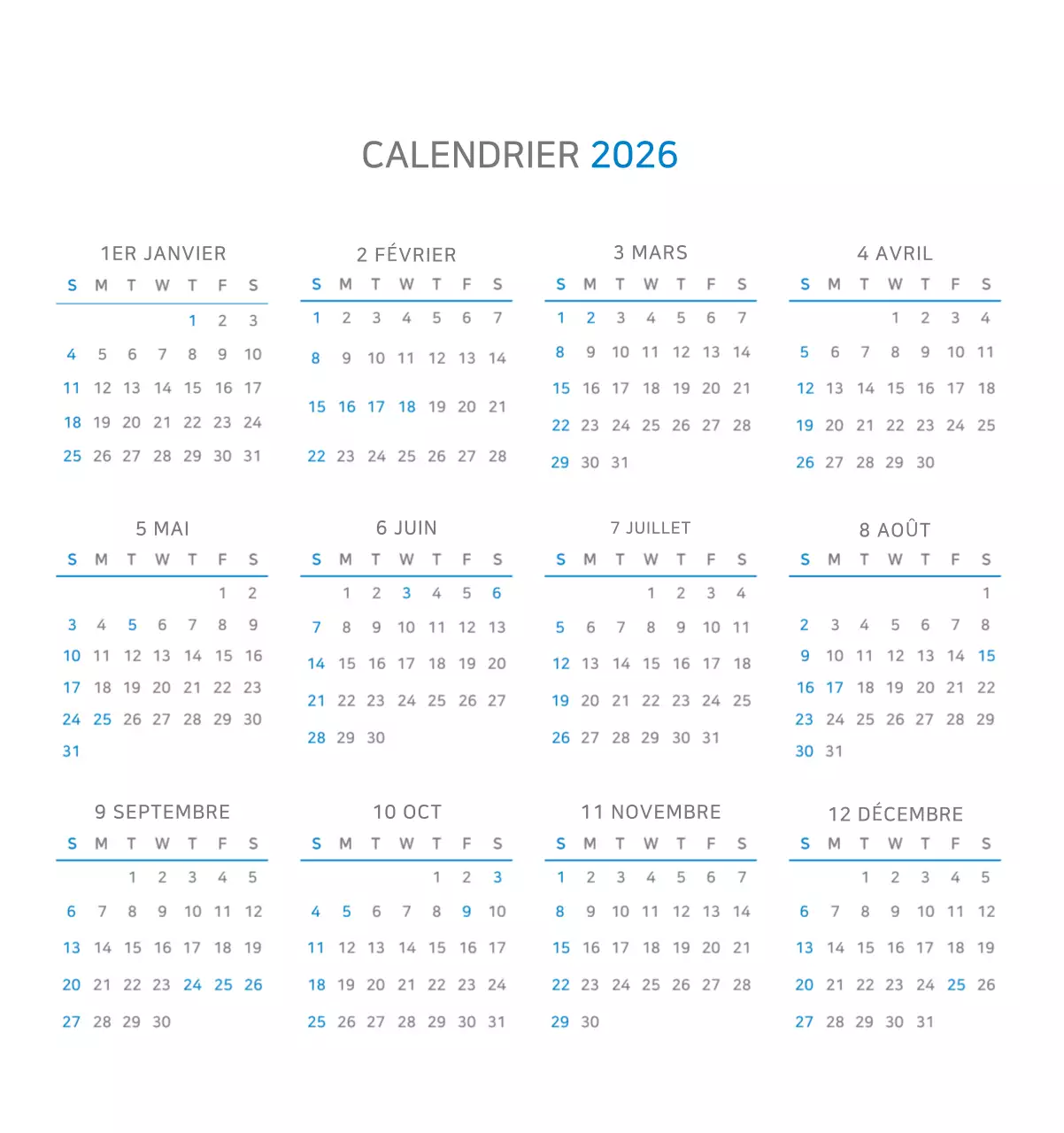 Publicité pour un calendrier d'entreprise minimaliste bleu
