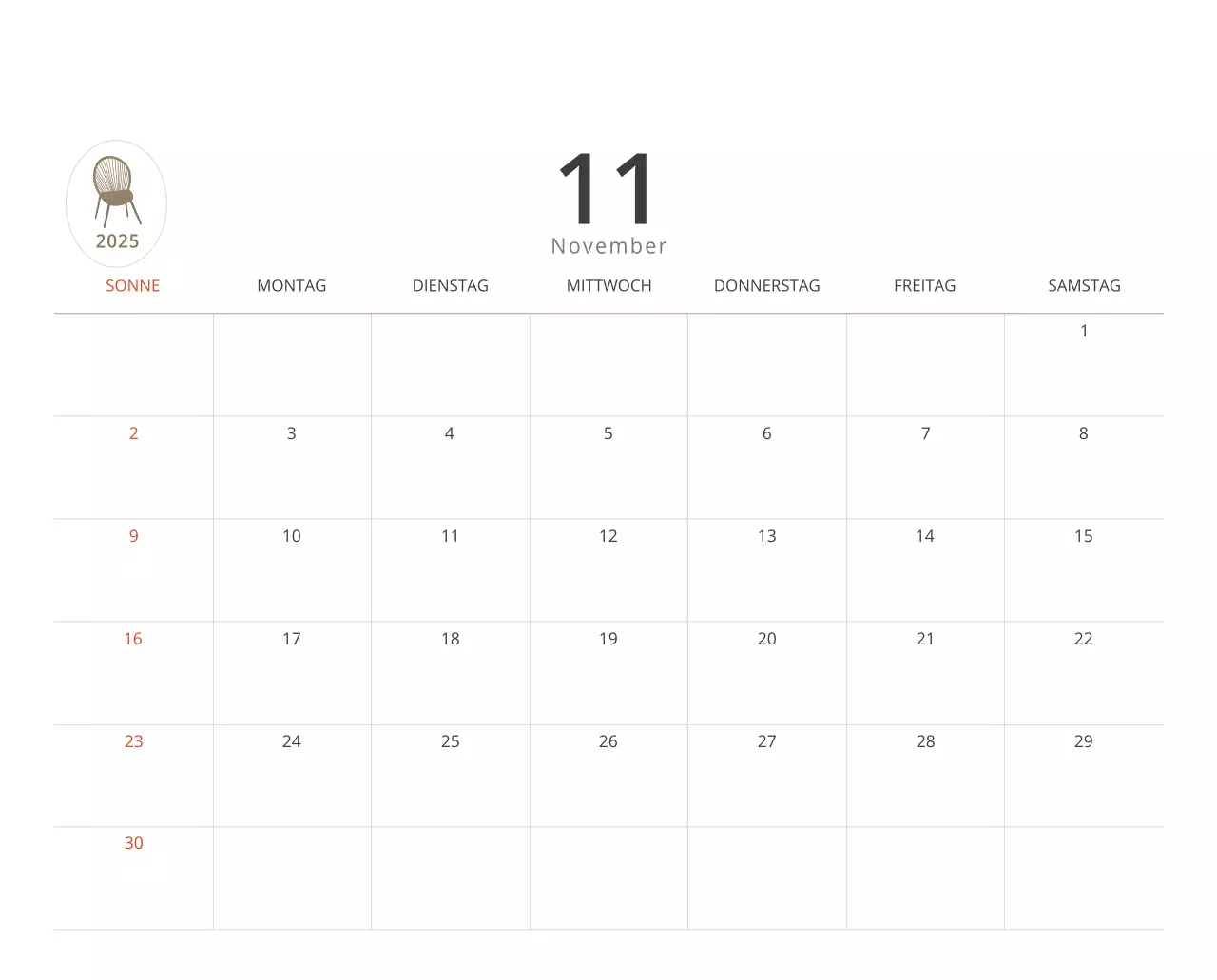 Beigefarbener minimalistischer Innenkalender