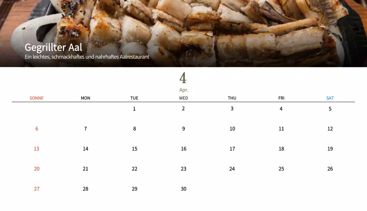 Beige Traditioneller Speisekalender