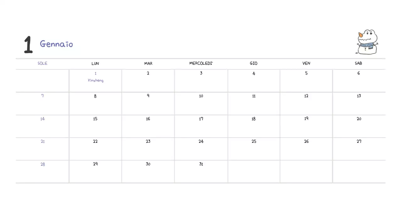 Un calendario con un simpatico concetto di illustrazione di Ago