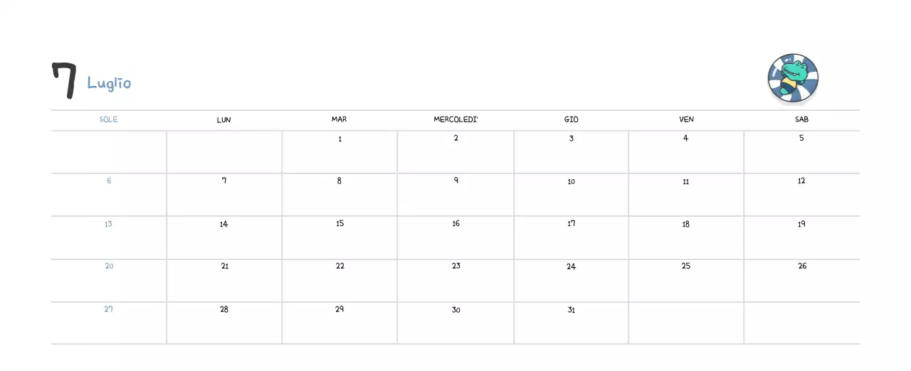 Un calendario con un simpatico concetto di illustrazione di Ago