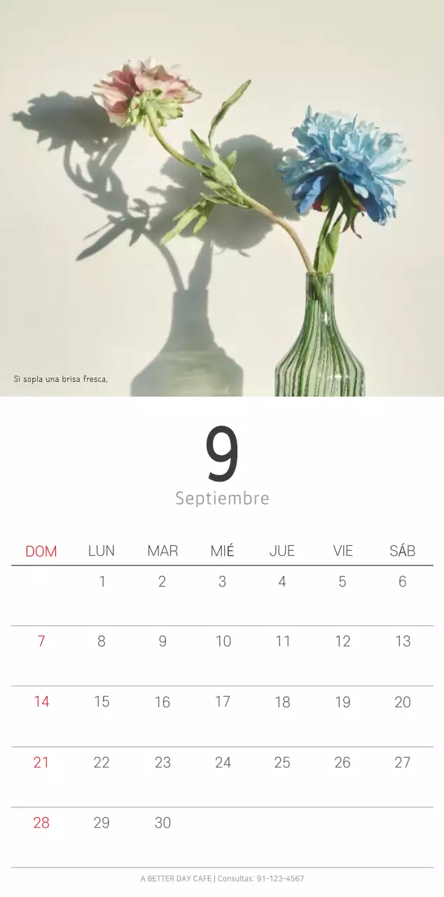 Calendario blanco de naturaleza botánica limpia