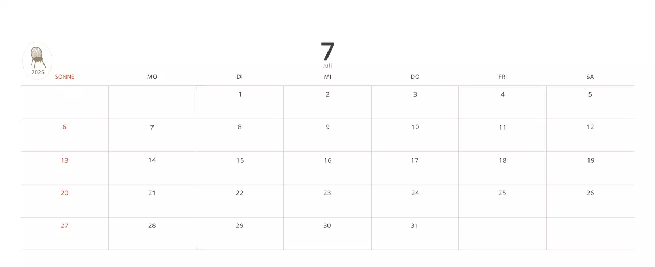 Beigefarbener minimalistischer Innenkalender