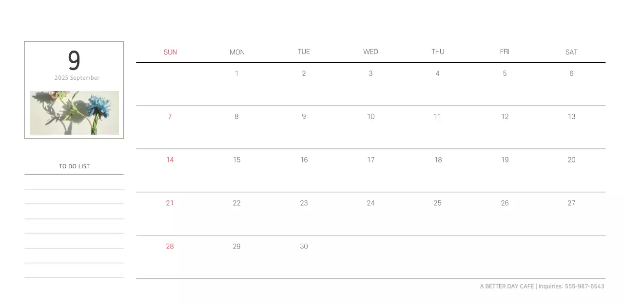 White clean botanical nature calendar