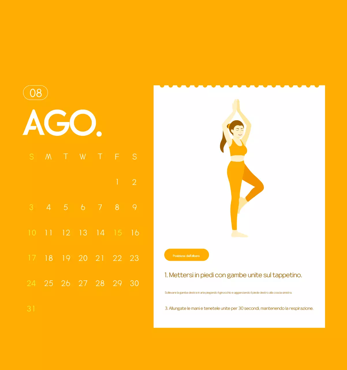 Calendario promozionale arancione dello yoga minimalista