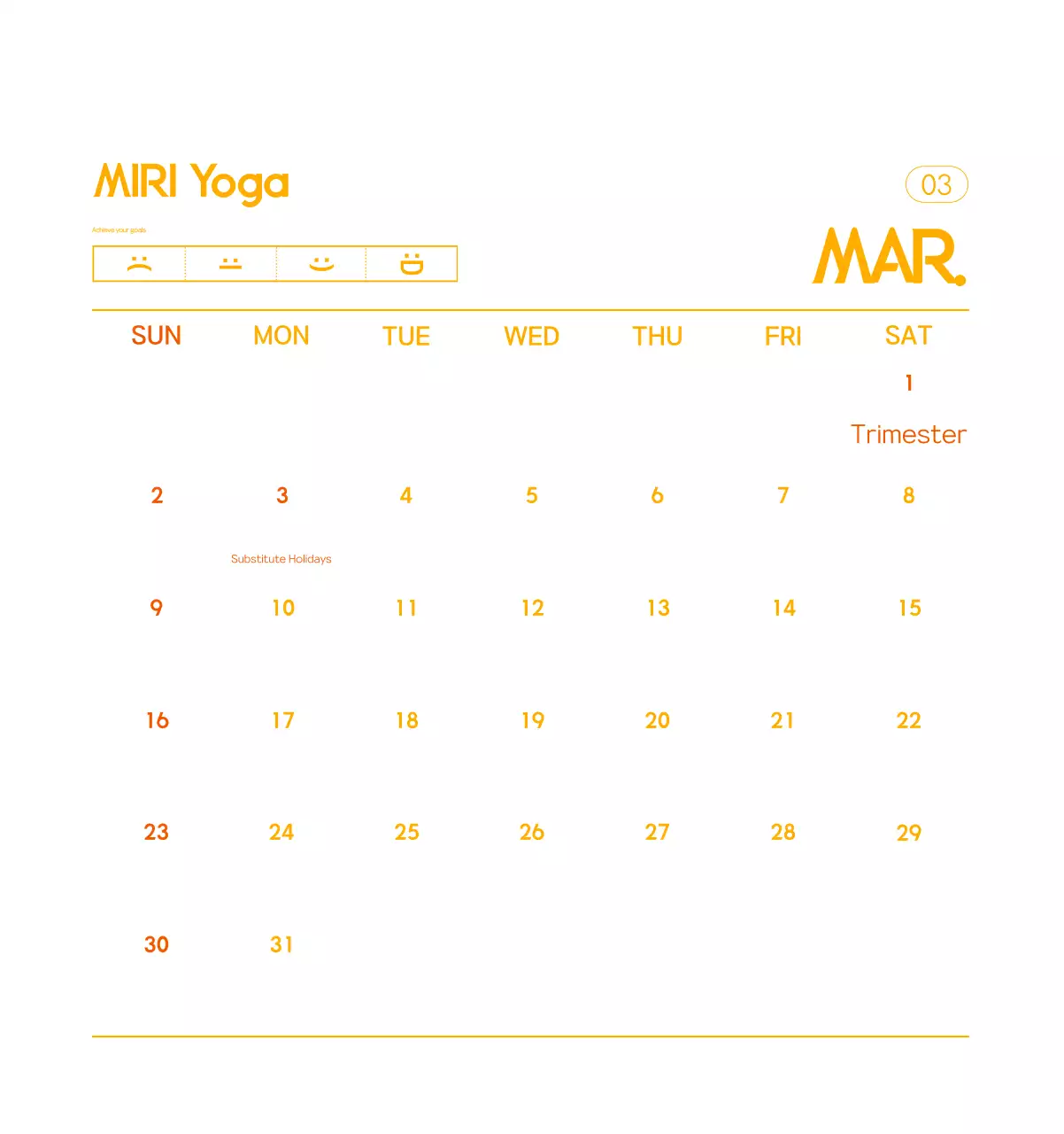 Orange Minimalist Yoga Promotional Calendar