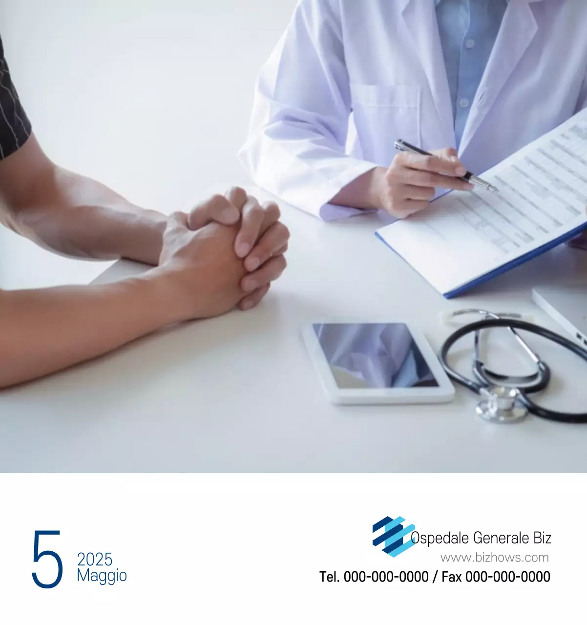 Calendario promozionale dell'ospedale semplice, bianco e blu