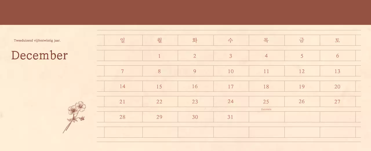 Een sentimentele bloemenkalender in lichtbruin en bruin wollen papierconcept