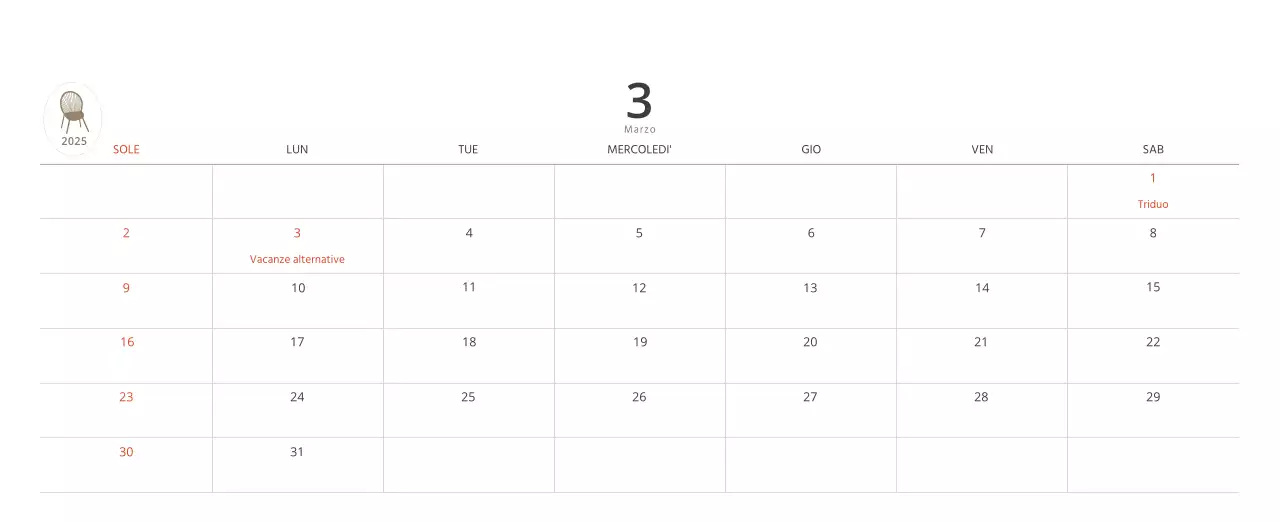 Calendario interno minimalista beige