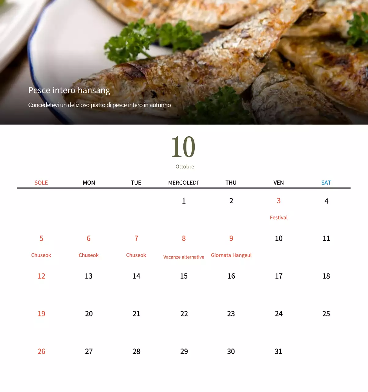 Calendario alimentare tradizionale beige