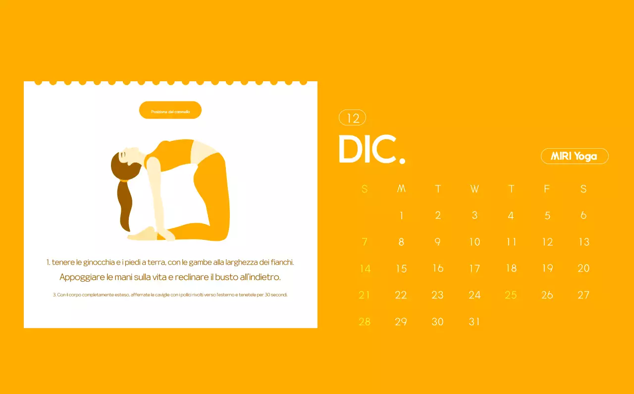 Calendario promozionale arancione dello yoga minimalista