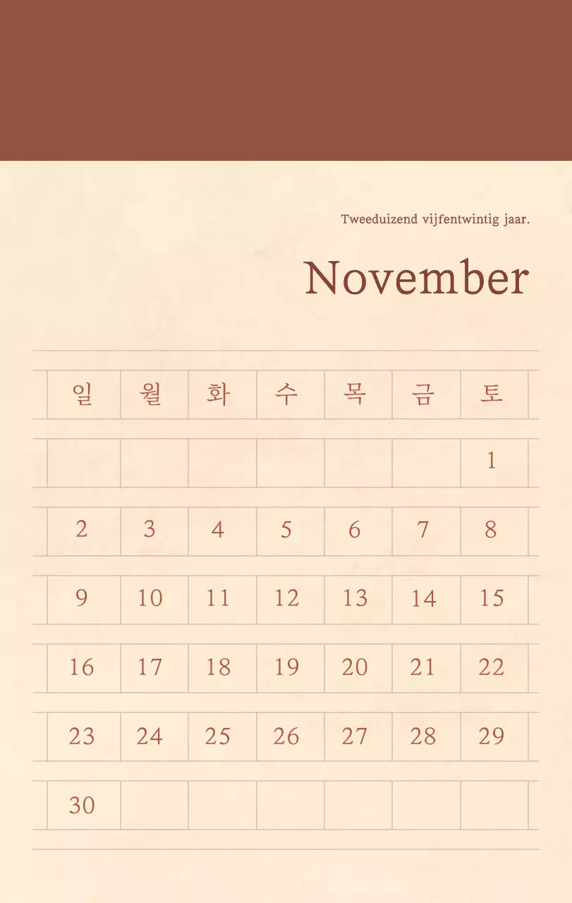 Een sentimentele bloemenkalender in lichtbruin en bruin wollen papierconcept