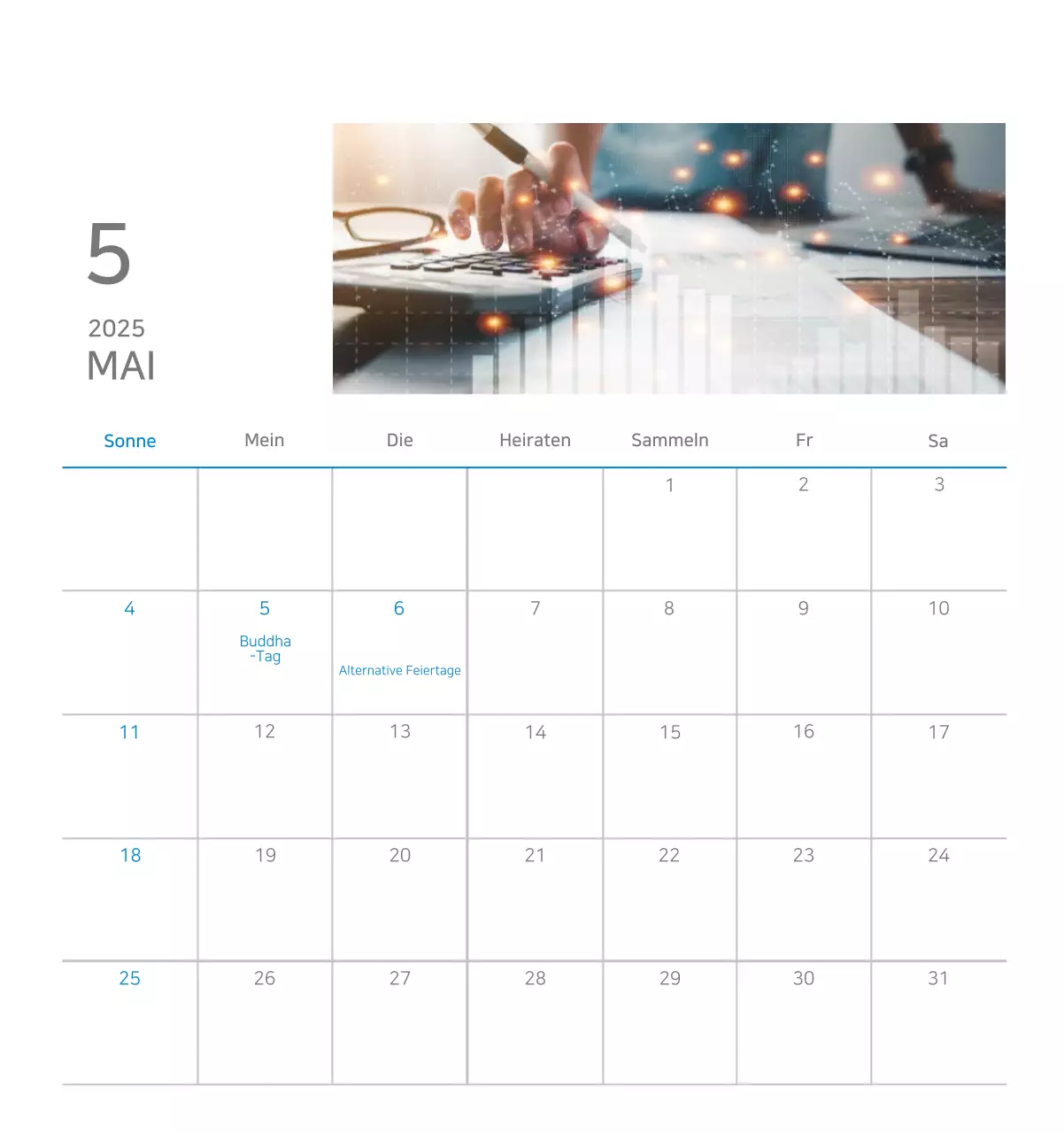 Blauer minimalistischer Firmenkalender Anzeige