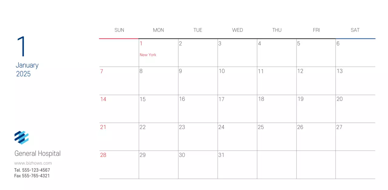 Navy White Simple Hospital Promotional Calendar