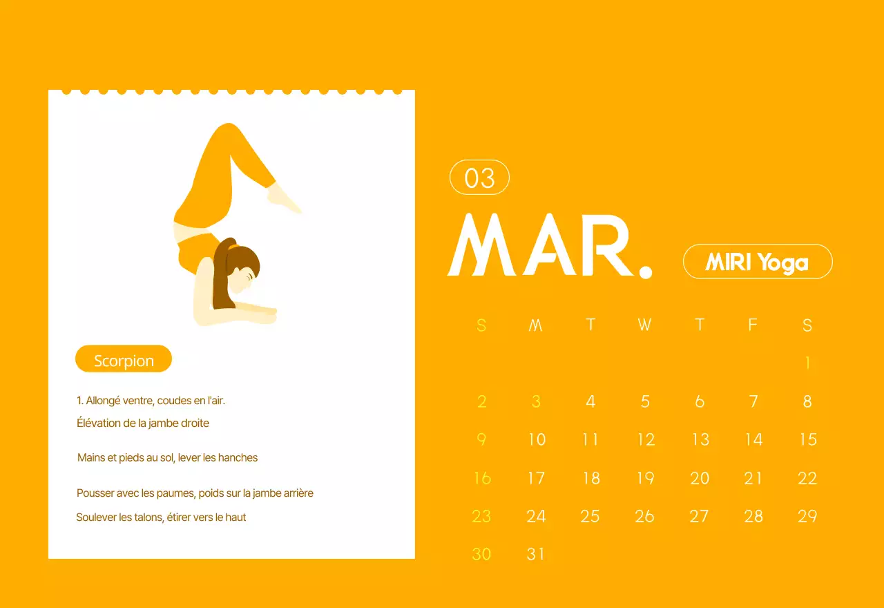 Calendrier promotionnel de yoga minimaliste orange