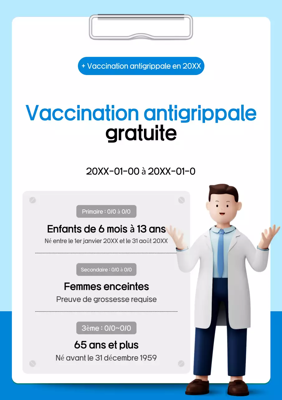 Promouvoir la vaccination contre la grippe avec un design épuré bleu et bleu clair