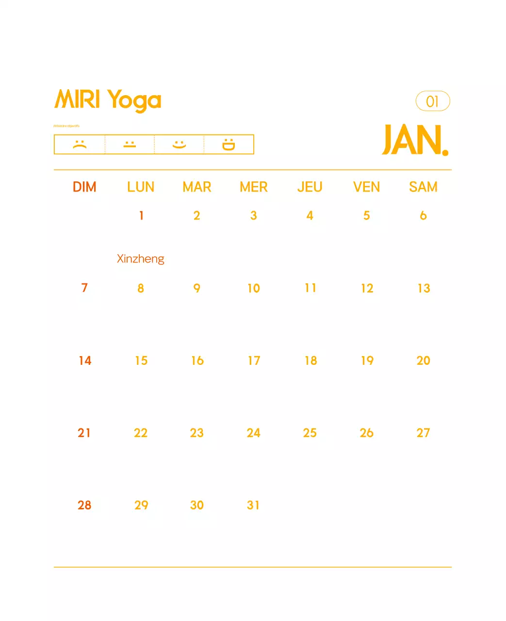 Calendrier promotionnel de yoga minimaliste orange
