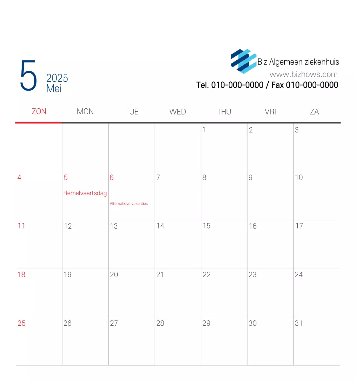 Navy Witte Eenvoudige Ziekenhuis Promotiekalender