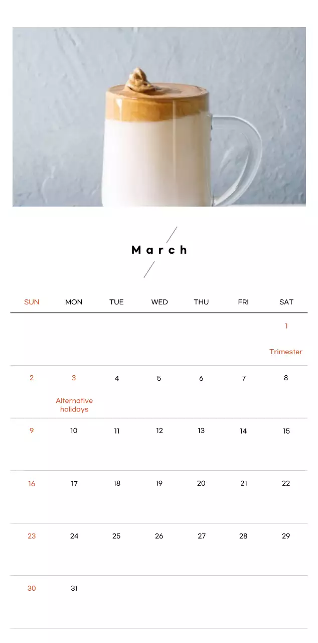 Minimalist coffee calendar