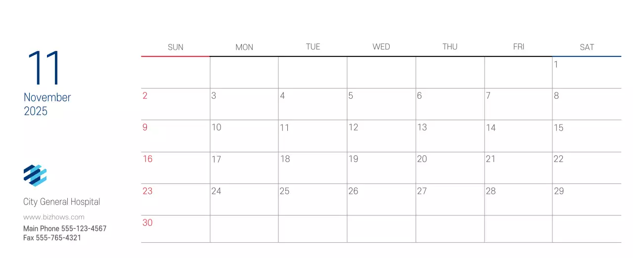 Navy White Simple Hospital Promotional Calendar