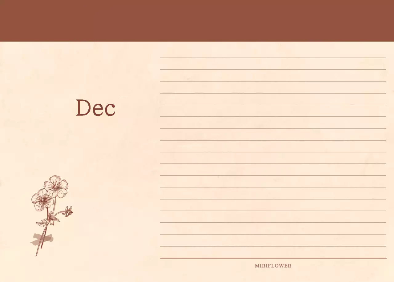 Kalender toko bunga sentimental dengan konsep kertas tenun berwarna coklat muda dan coklat