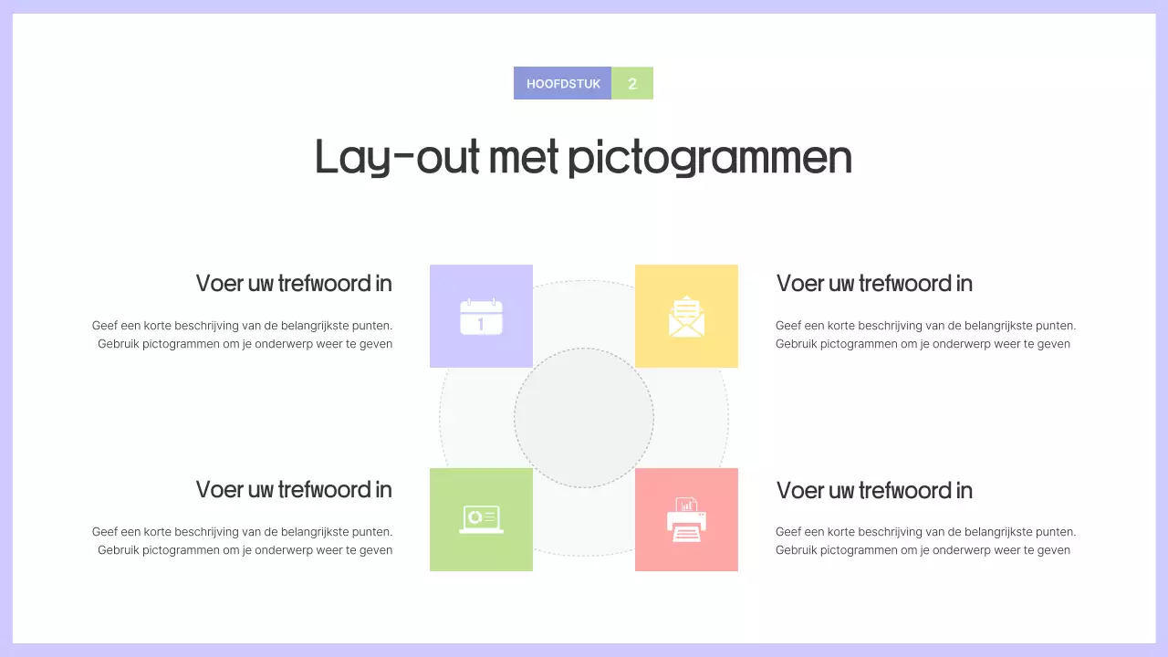 Prospectus met eenvoudige vormen in paars en grijs