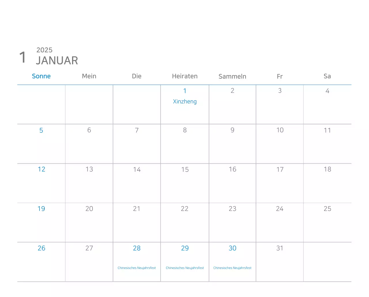 Blauer moderner Kalender Kalender