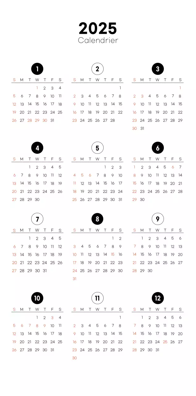 Calendrier minimaliste pour le café
