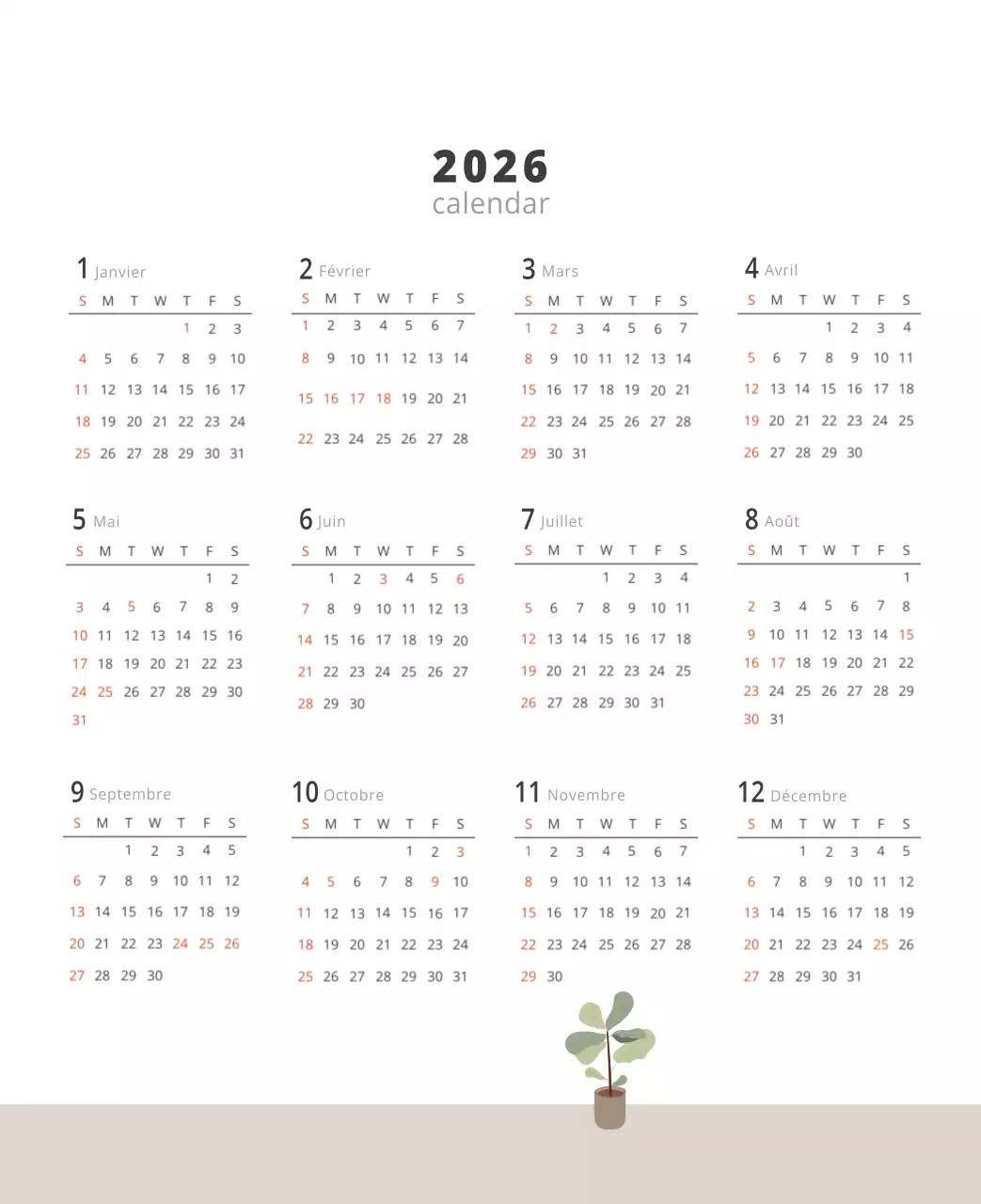 Calendrier intérieur minimaliste beige