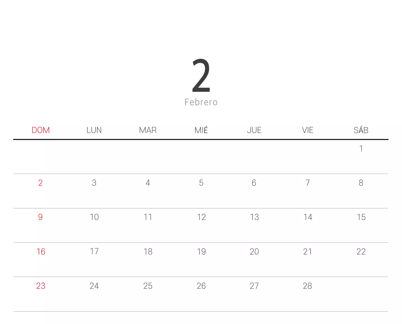Calendario blanco de naturaleza botánica limpia