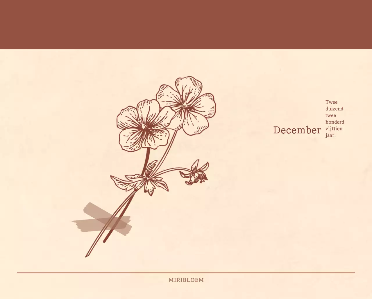 Een sentimentele bloemenkalender in lichtbruin en bruin wollen papierconcept