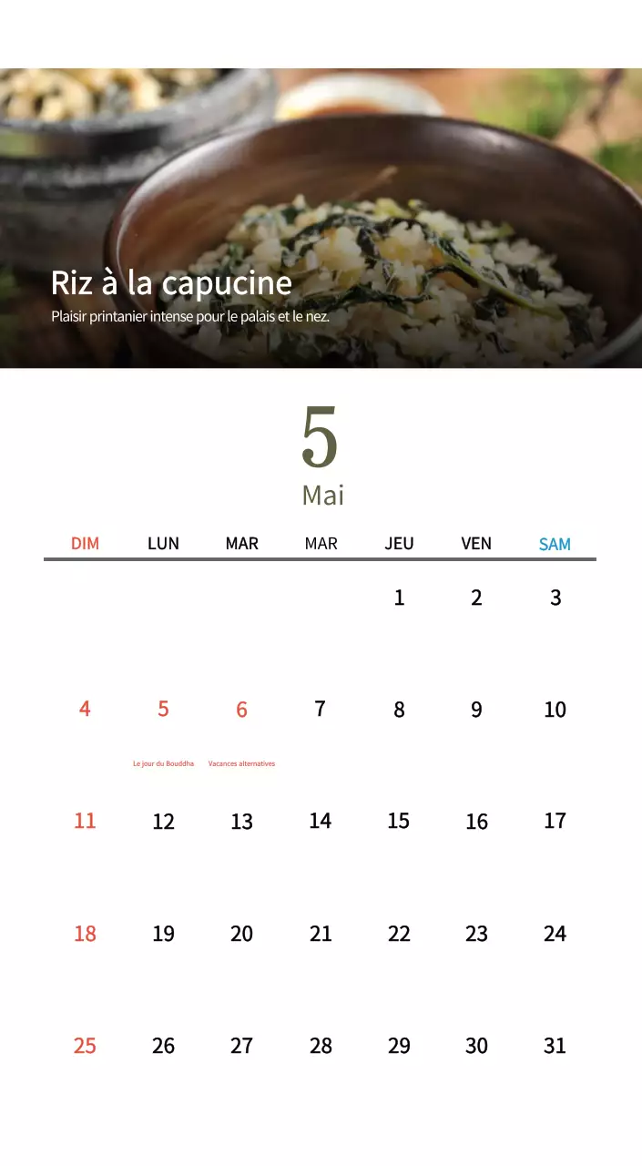 Calendrier de l'alimentation traditionnelle beige
