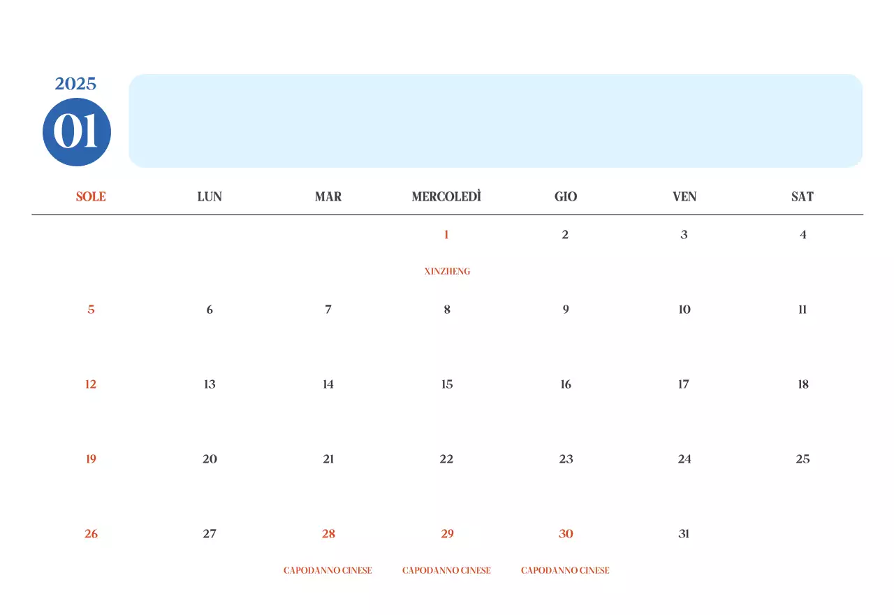 Calendario ospedaliero moderno blu