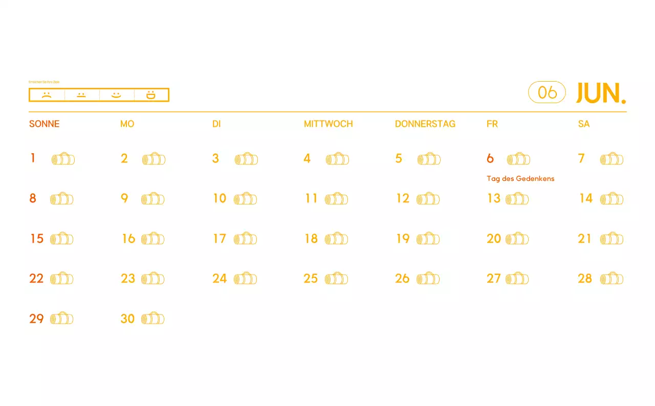 Orange Minimalistischer Yoga-Aktionskalender