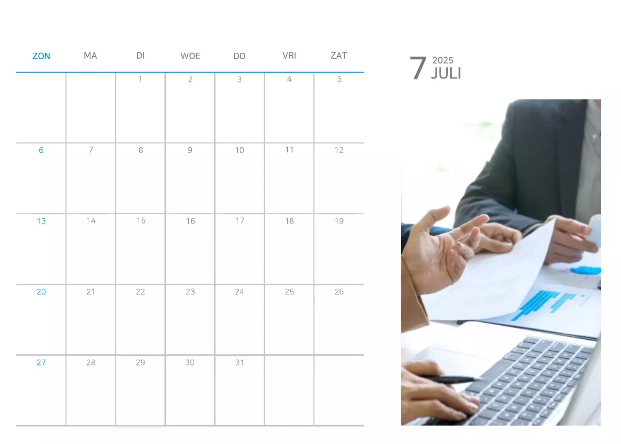 Blauwe minimalistische kalender