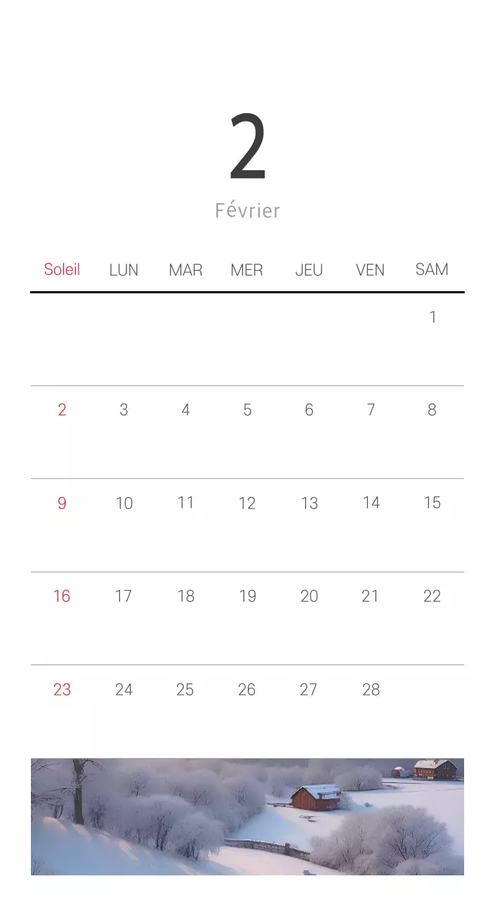 Calendrier botanique blanc et propre