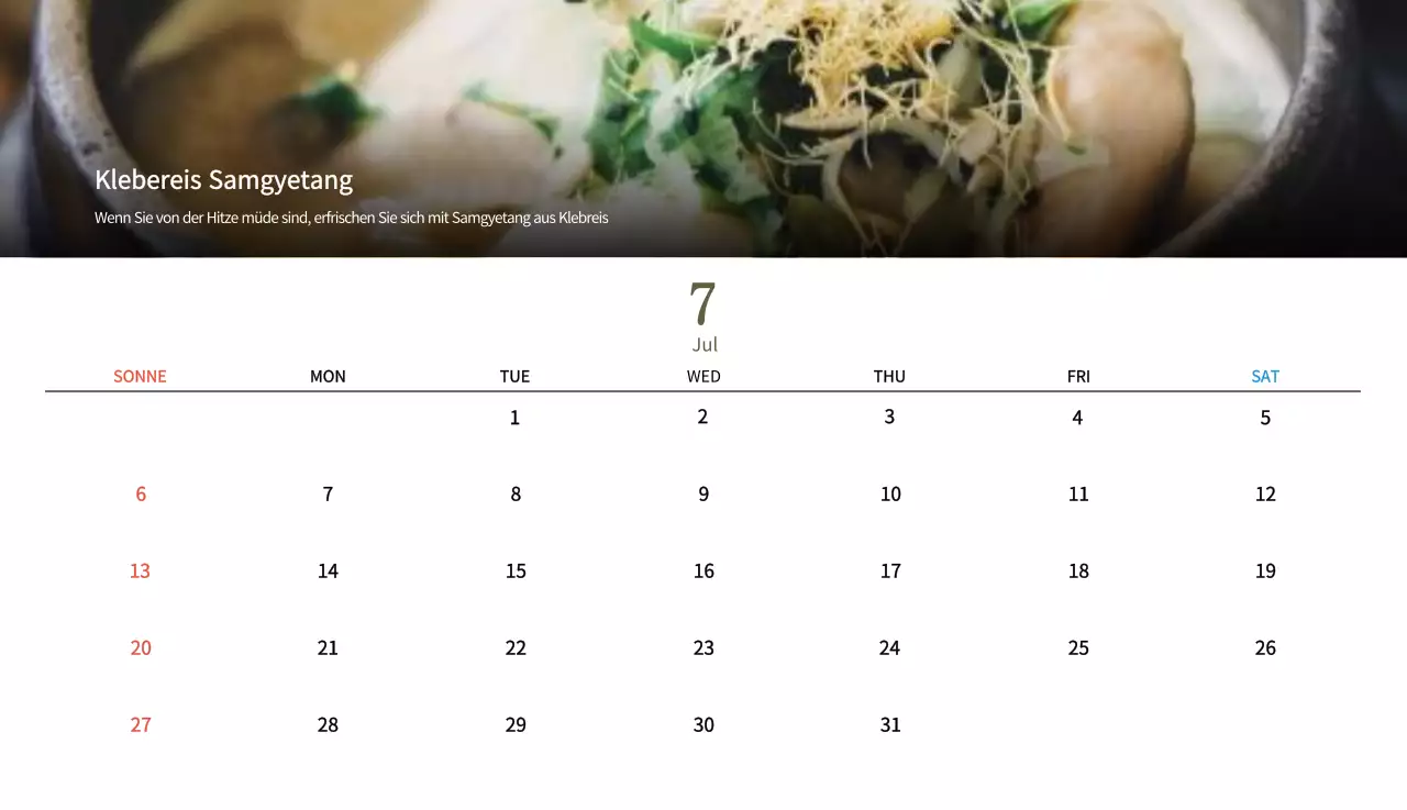 Beige Traditioneller Speisekalender